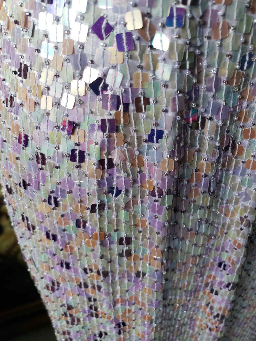 Gilar Evening Lilac Full Sequin Maxi Dress with Sheer Waist and Spaghetti Straps - Picture 3 of 4